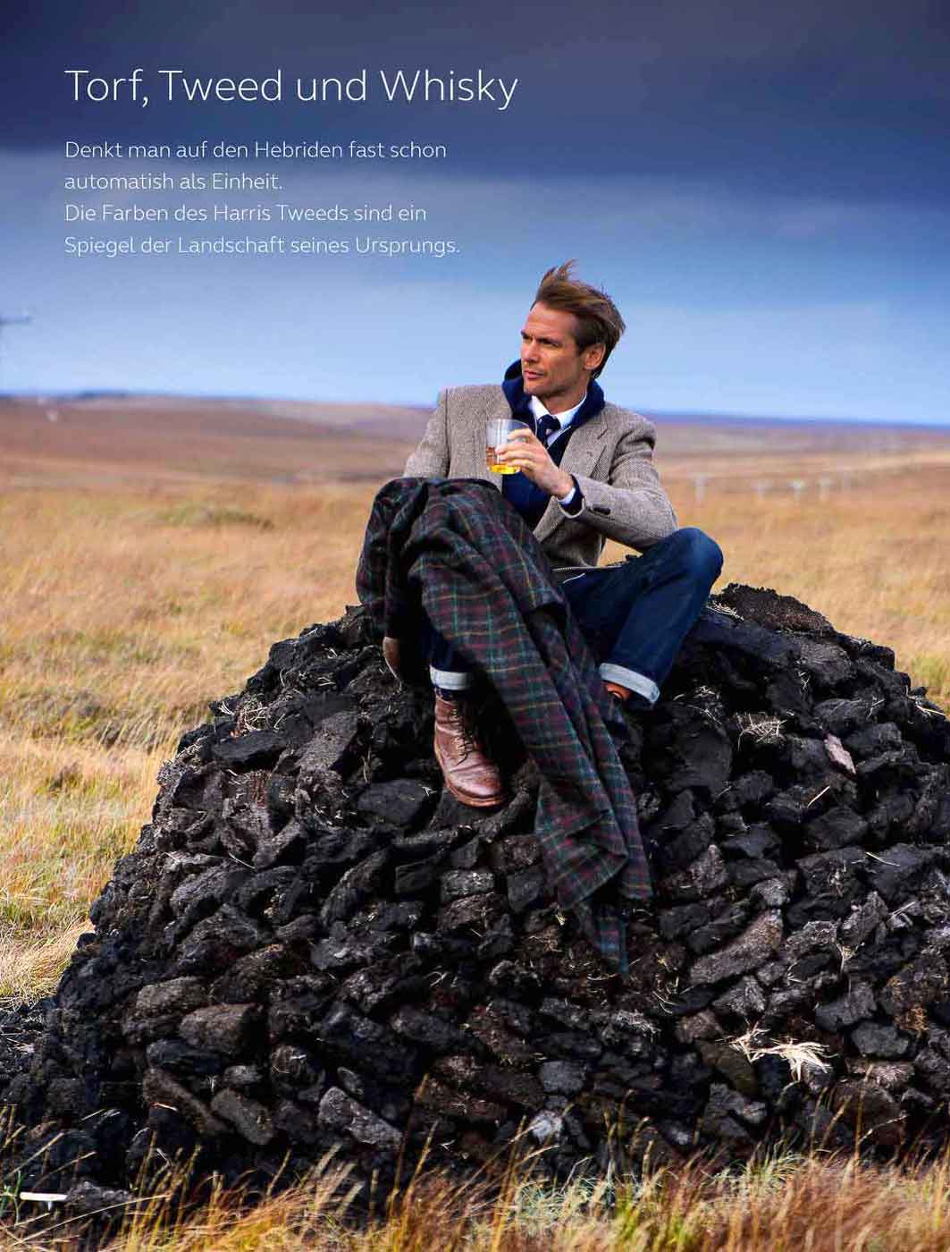 Fashion Photography: male Harris Tweed jacket Torf, Tweed und Whisky magazine article