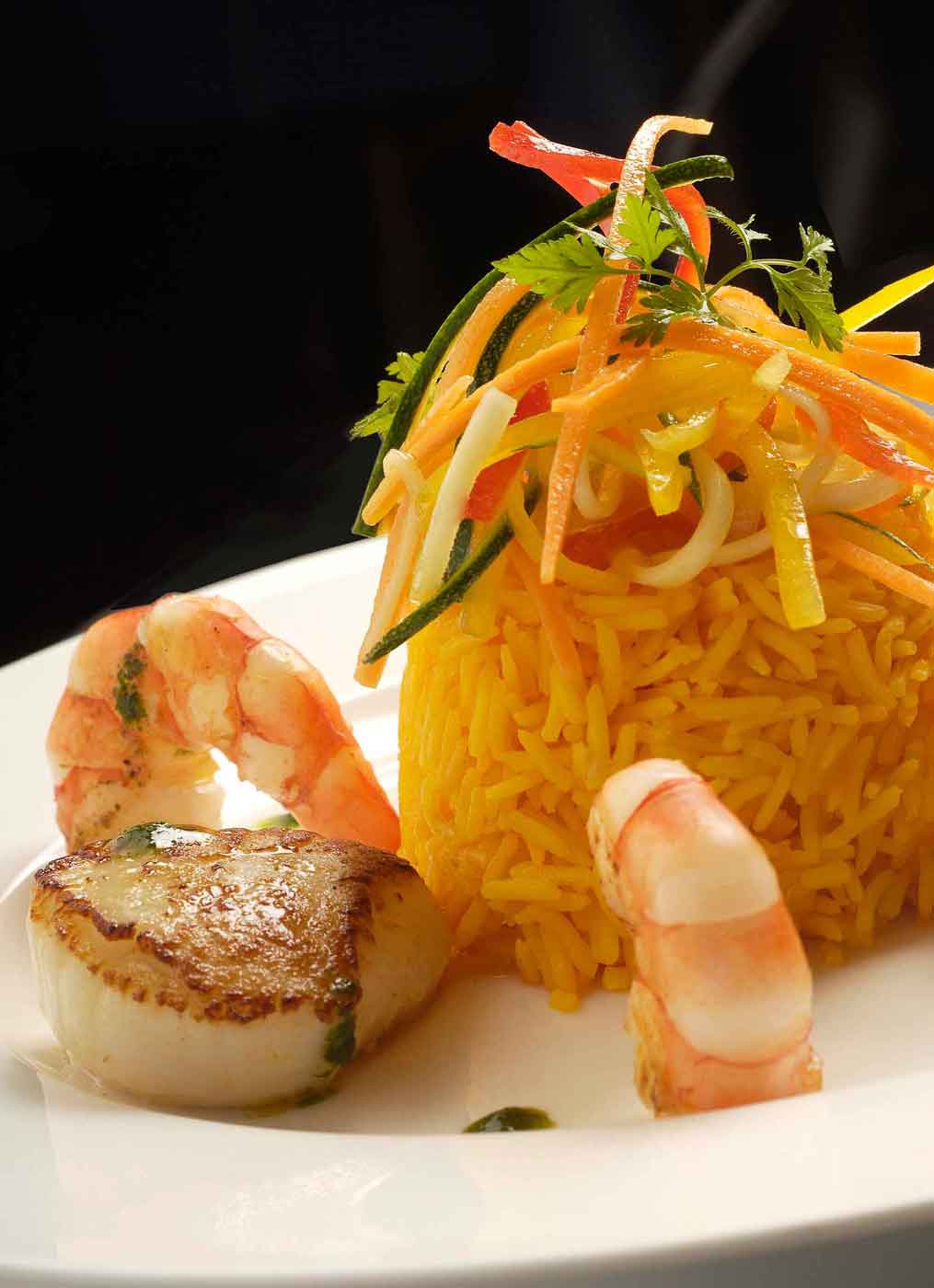 Food Photography: seafood and rice on plate
